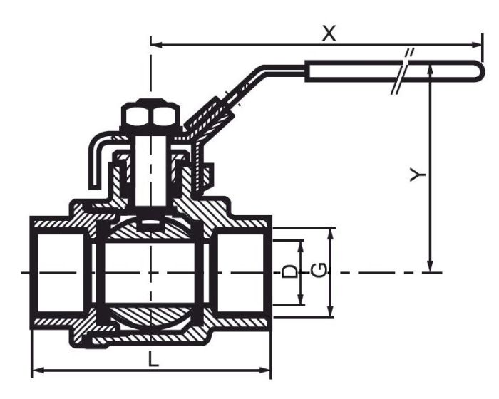 SBVL22025_NT 2-daļīgs vārsts, DN25 / 1", vītne I/I, pilns atvērums, slēdzams, 1.4404