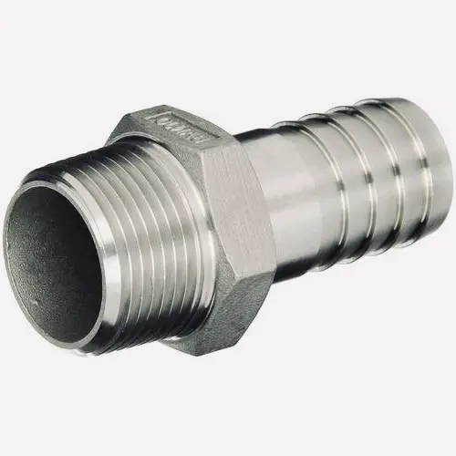 SHN033_NT šļūtenes nipelis, ar vītni (hex), 1 1/2" x 40mm, AISI316 