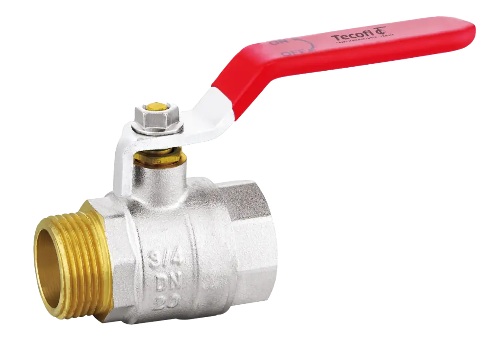 MLV019_Misiņa 2-ceļu lodveida vārsts, iekš. / āra vītne, BSP, rokturis - garais, BS1152C,  DN15/ 1/2" , PN30, Tecofi