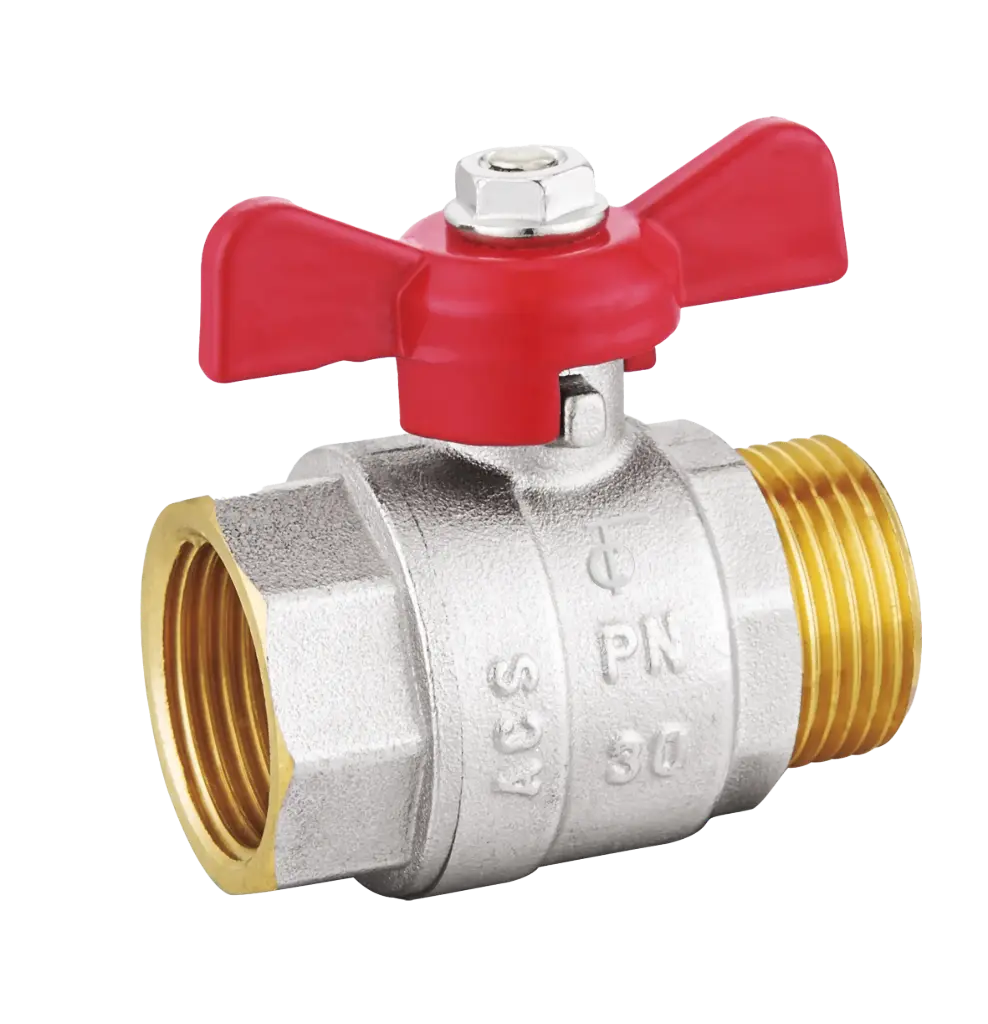 MLV026_Misiņa 2-ceļu lodveida vārsts, iekš. / āra vītne, BSP, rokturis - tauriņveida, BS1152D, DN10/ 3/8", PN30, Tecofi