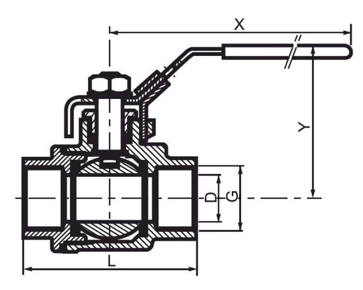 SBVL22008_Stainless female 2-pcs ball valve, DN8 / 1/4", (female / female thread), full bore, lockable, 1.4404