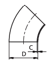 DINWE051_DIN NT metināms līkums 45°, 34.00 x 1.50mm, Matt, iekšp -  0.8/1.6 µm, DIN11852, 1.4307