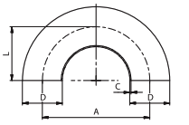 SDF2118_DIN metināms līkums 180°, 70.00 x 2.00 mm, Matt, iekšpuses virsma max. 0.8/1.6 µm, DIN11852, 1.4307 