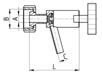 5305E-20-304_DIN NT proves krāns, DN20/23, ar DIN uzgriezni (44 x 1/6"), AISI304