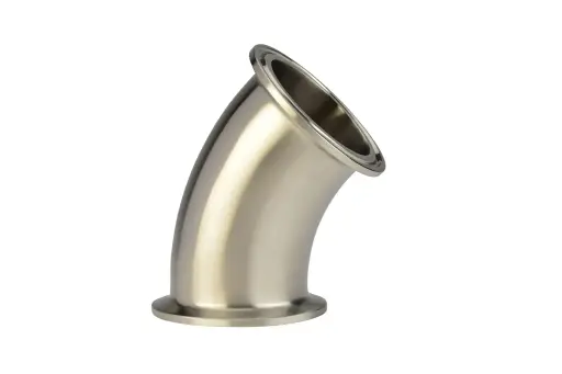 DINECC020_DIN NT  līkums 45°, klamp. / klamp, 45°, 104.00 x 2.00 mm, K-119mm,  Matt, iekšp -  0.8/1.6 µm, DIN32676, 1.4404